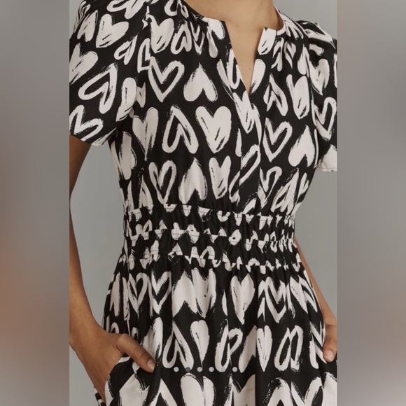 NWT Anthropologie Somerset Maxi Dress Heart Print Black White Poplin Medium - Picture 4 of 11